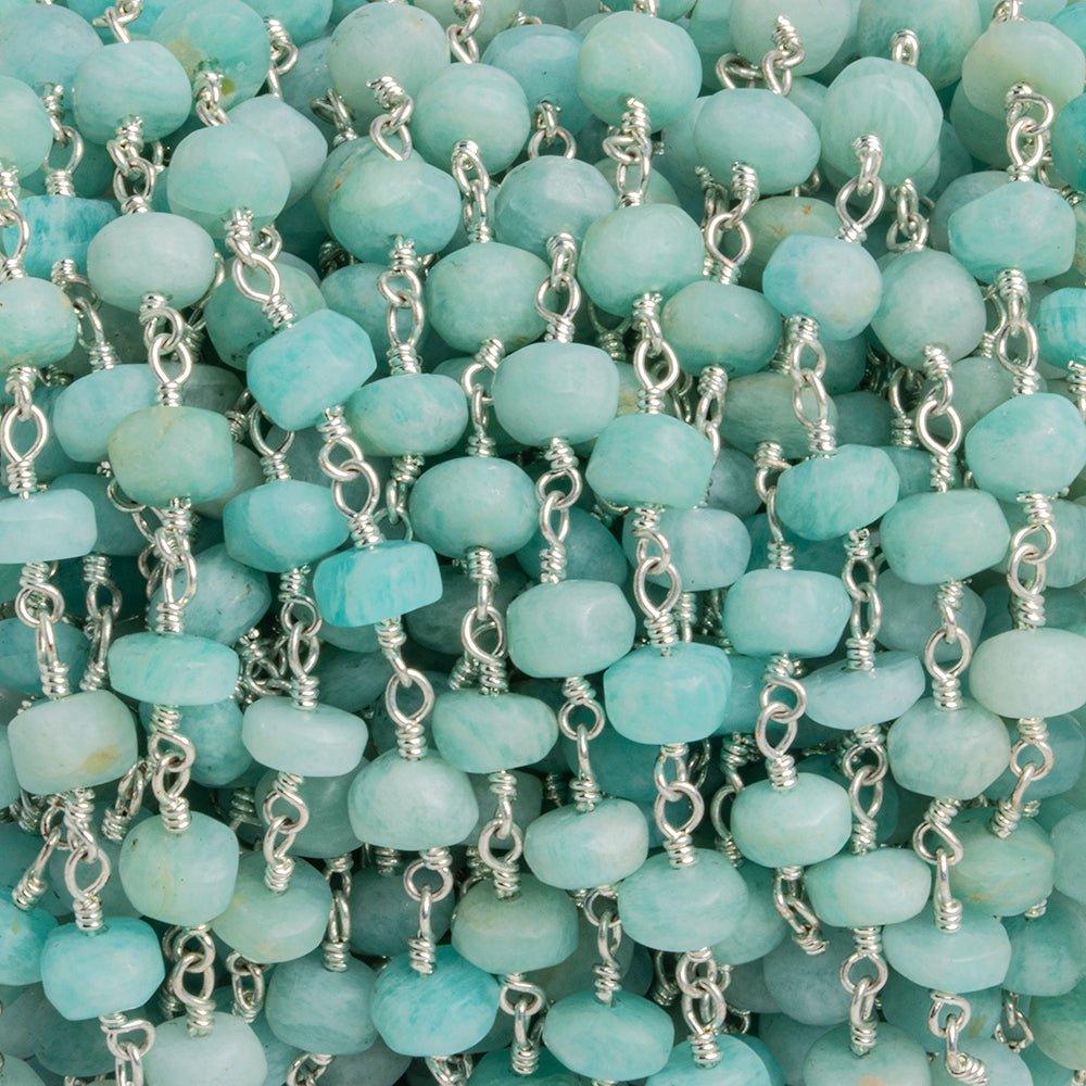 Matte Amazonite Rondelle Silver Plated Chain by the Foot 32 pieces - The Bead Traders