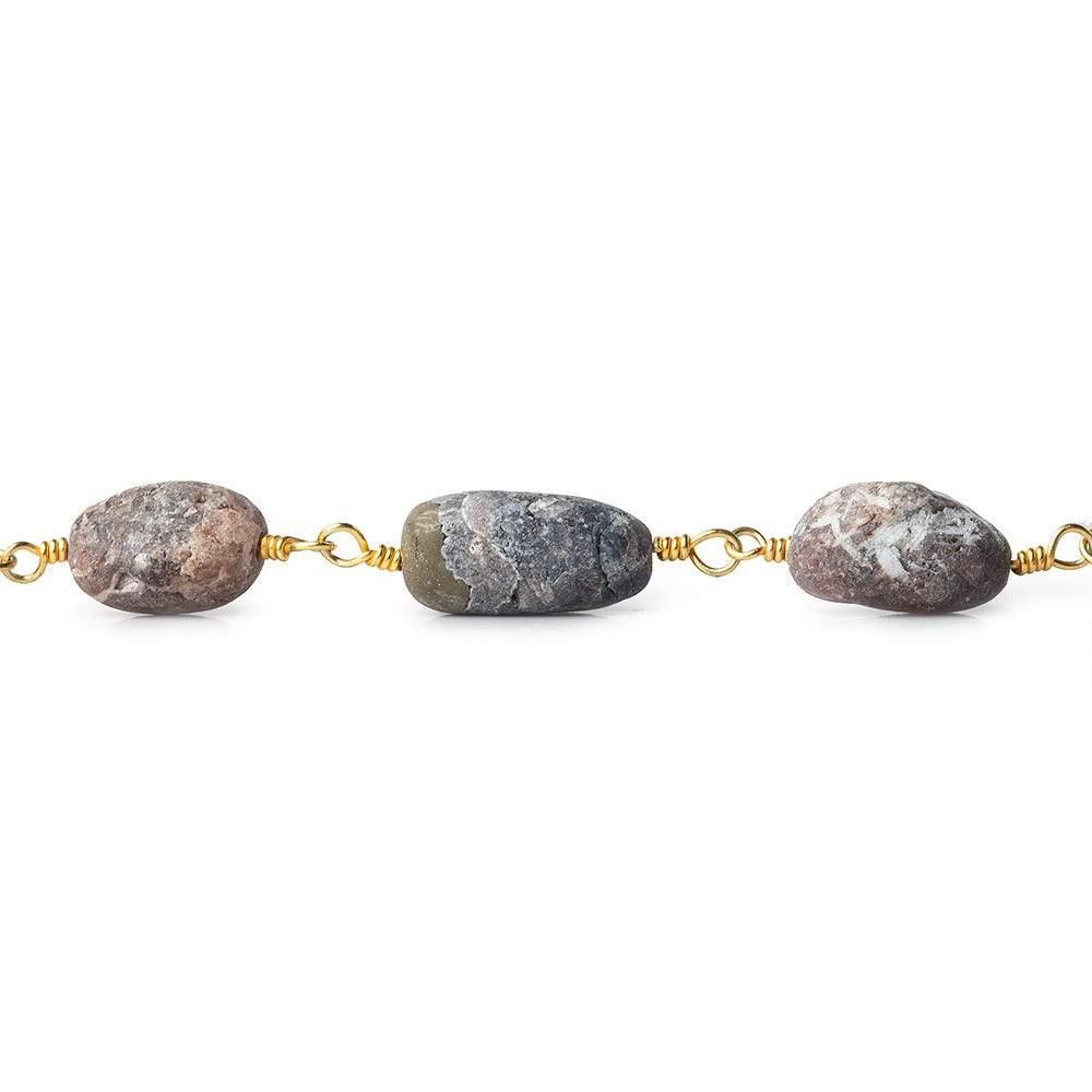 Matte Chocolate Rhodocrosite plain nugget Gold plated Chain by the foot - The Bead Traders