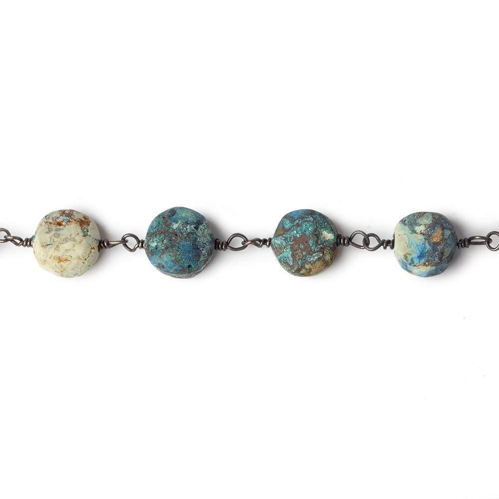 Matte Chrysocolla coins Black Gold plated Chain by the foot - The Bead Traders