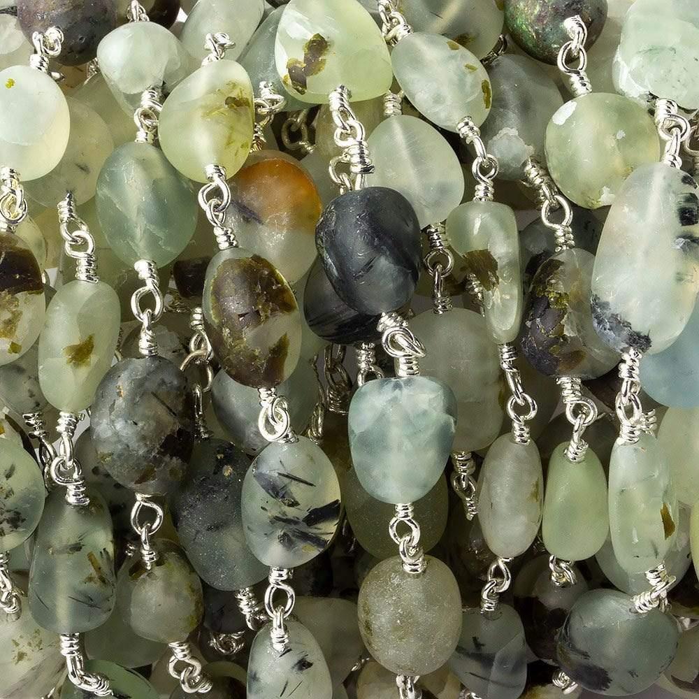 Matte Dendritic Prehnite plain nugget Silver plated Chain by the foot - The Bead Traders