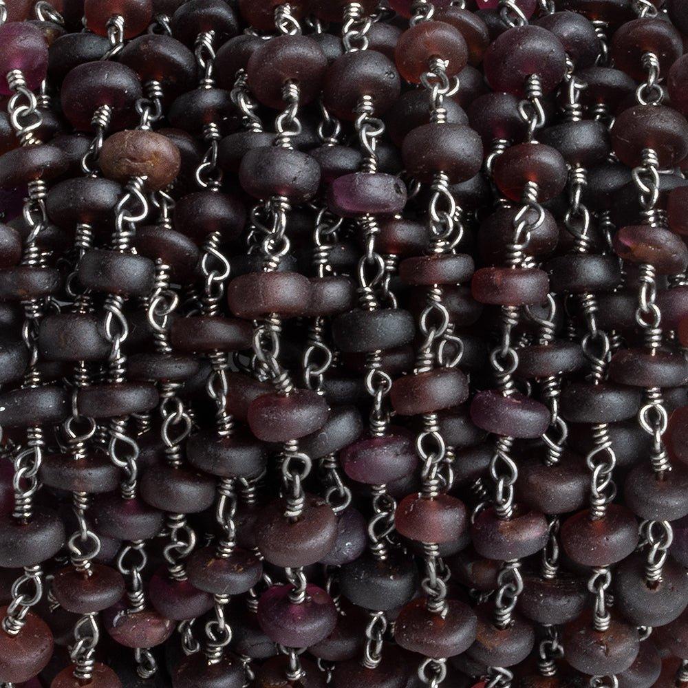 Matte Garnet Rondelle Black Gold Chain by the Foot 34 pieces - The Bead Traders