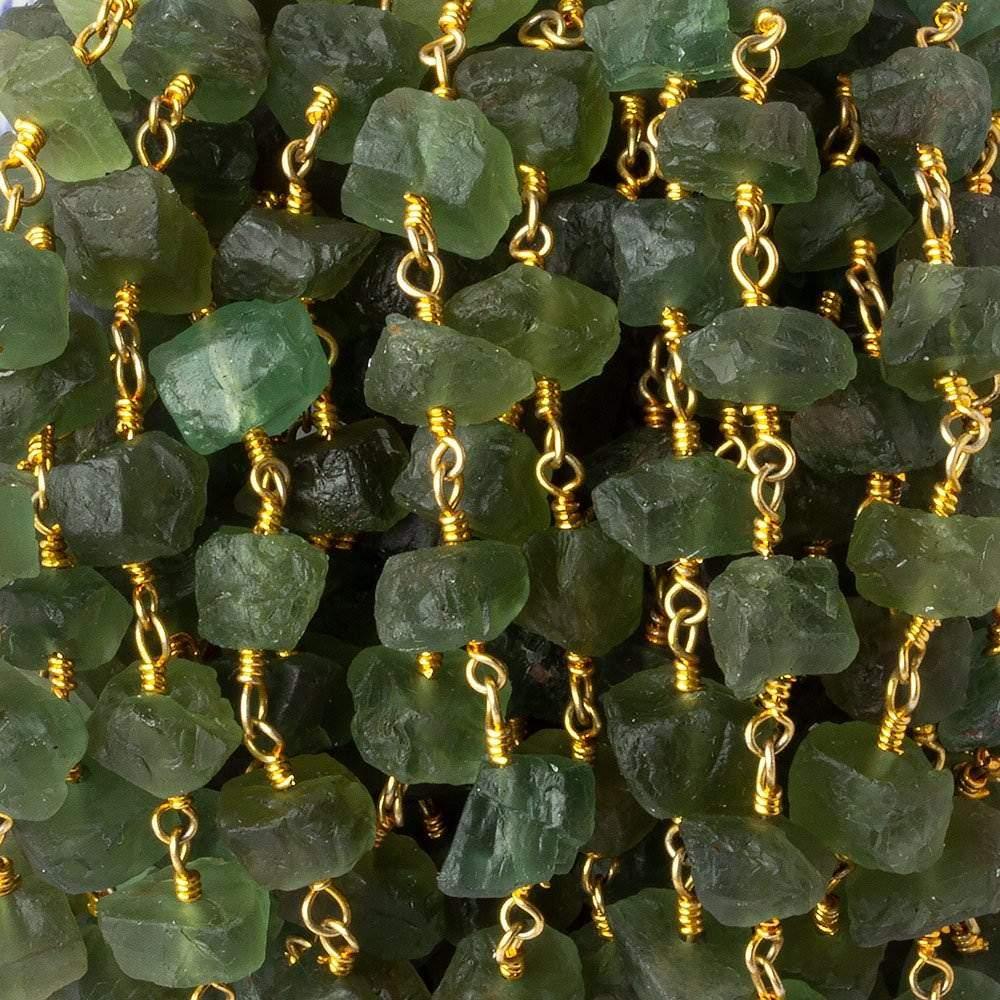 Matte Green Apatite Chips Gold plated Chain by the foot 26 pieces - The Bead Traders