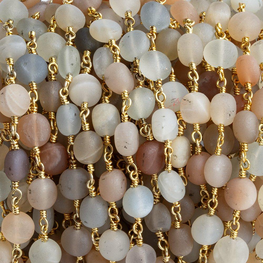 Matte Multi Color Moonstone Coin Gold Chain by the Foot 23 pieces - The Bead Traders