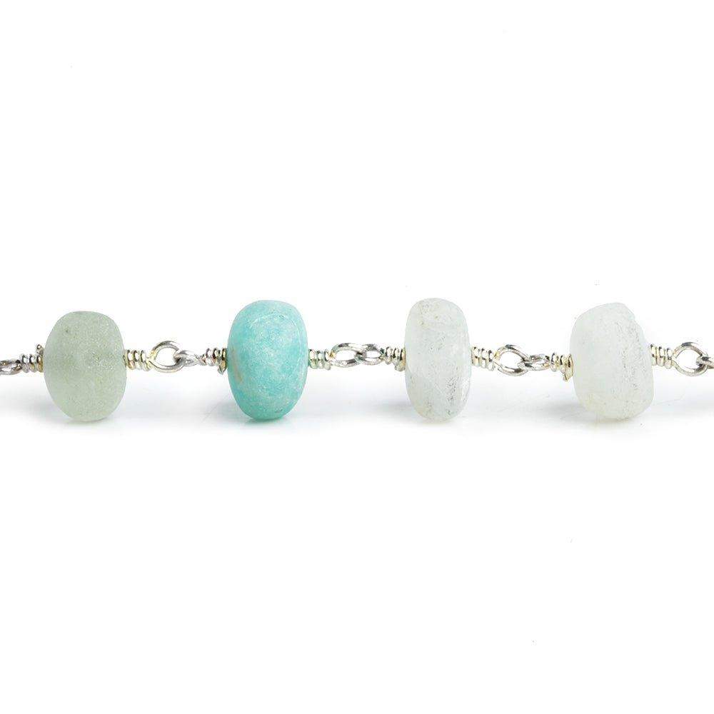 Matte Multi Gemstone Plain Rondelle Silver Plated Chain by the Foot 25 pieces - The Bead Traders