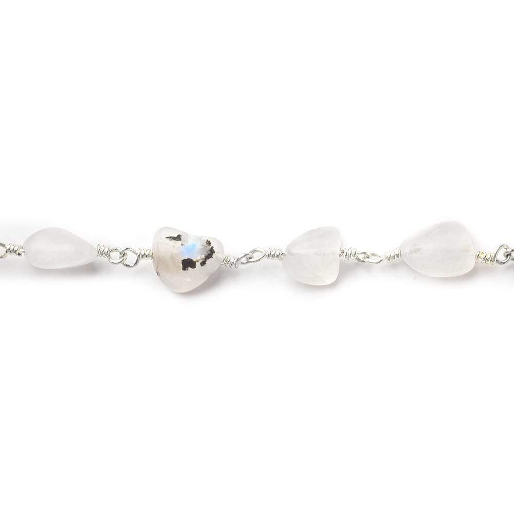 Matte Rainbow Moonstone nugget Silver plated Chain by the foot 21 beads - The Bead Traders