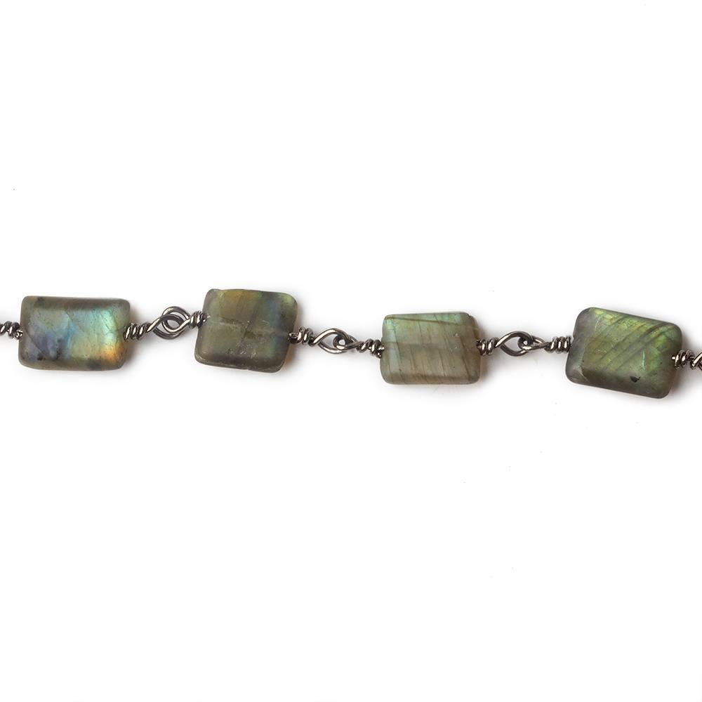Matte Rectangle Labradorite Black Gold plated Chain by the foot - The Bead Traders