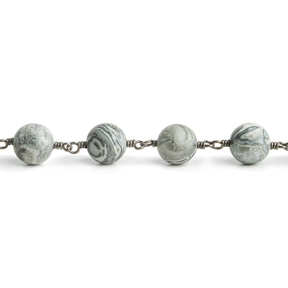 Matte Silver Leaf Jasper Plain Round Black Gold Plated Chain by the Foot 21 Pieces - The Bead Traders