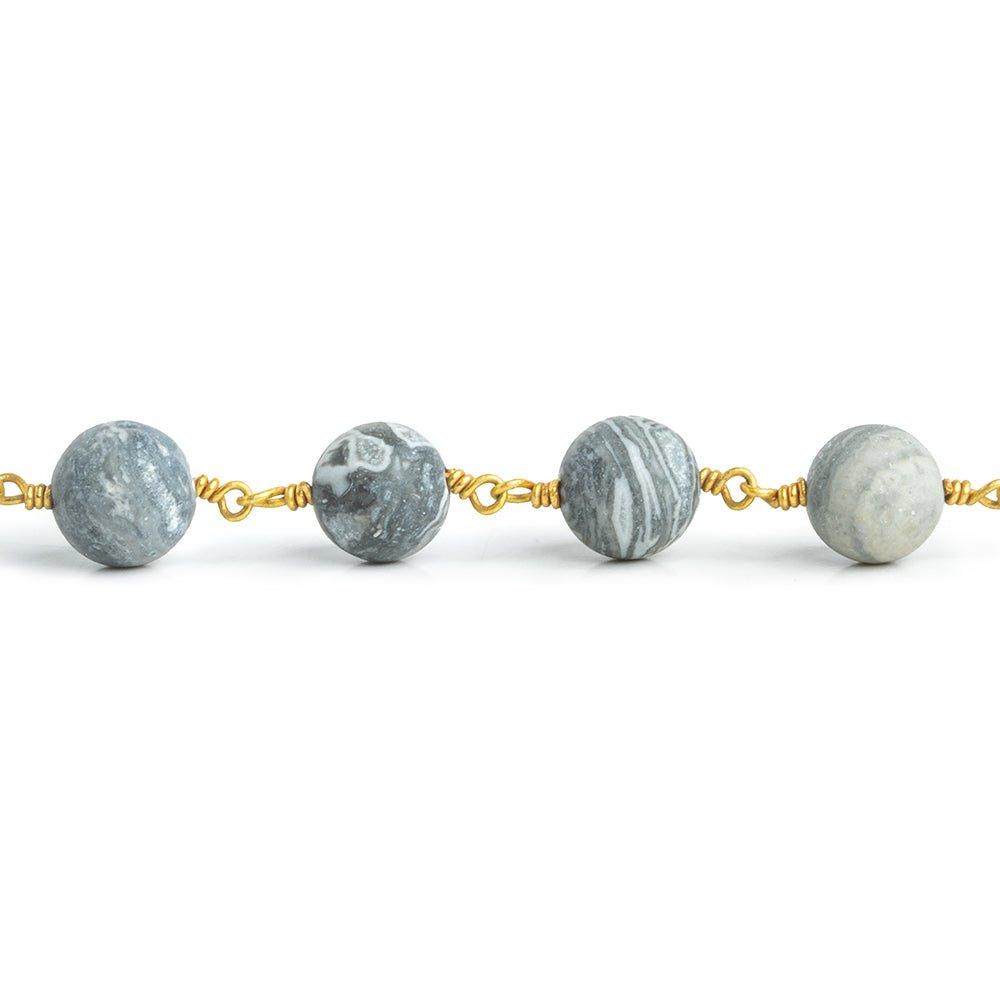 Matte Silver Leaf Jasper Plain Round Gold Plated Chain by the Foot 21 pieces - The Bead Traders