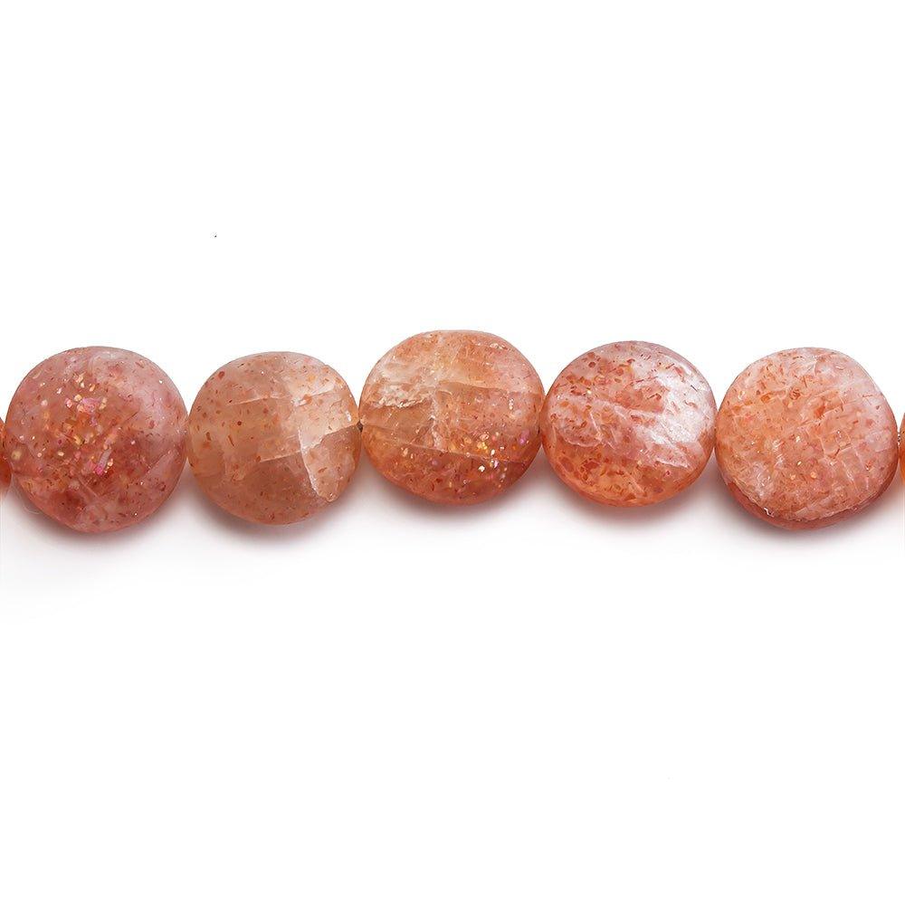Matte Sunstone plain coin beads 7.5 inch 20 beads range 6mm - 8.5mm - The Bead Traders