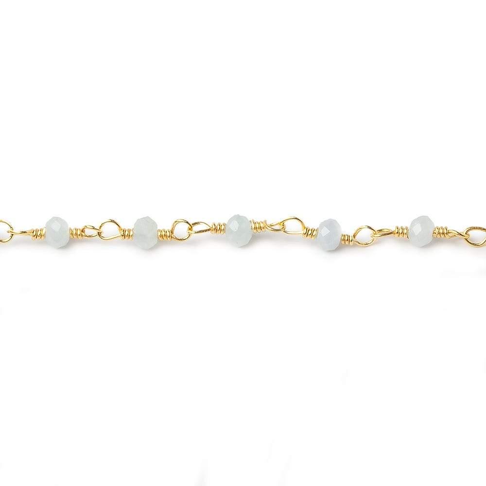 Milky Aquamarine micro-faceted rondelle Gold plated Chain by the foot 40 beads - The Bead Traders