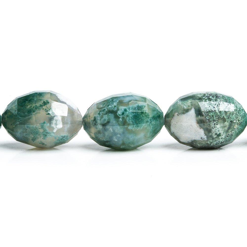 Moss Agate Checkerboard Faceted Oval Beads 15 inch 27 pieces - The Bead Traders