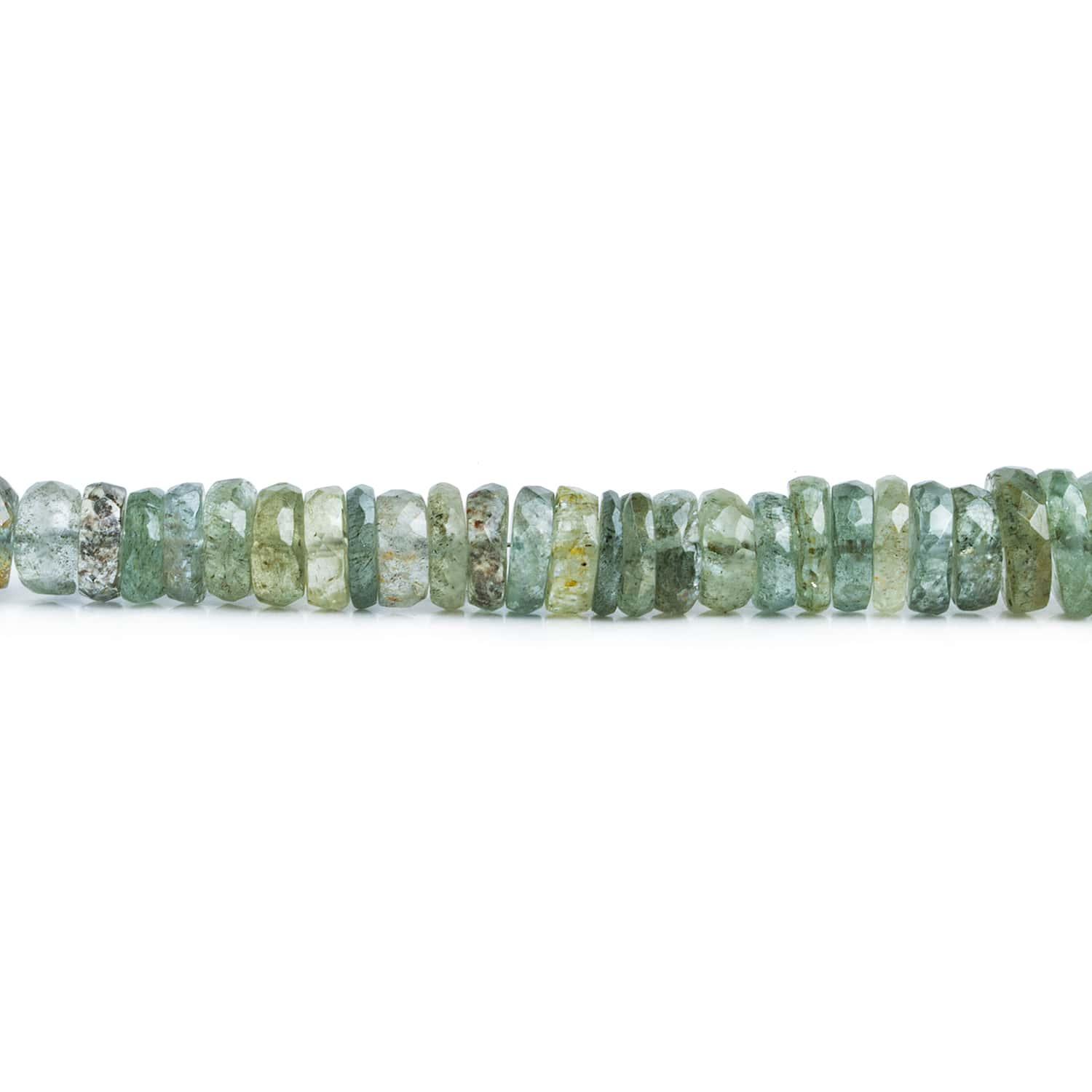 Moss Aquamarine Faceted Rondelles 14 inch 135 beads - The Bead Traders