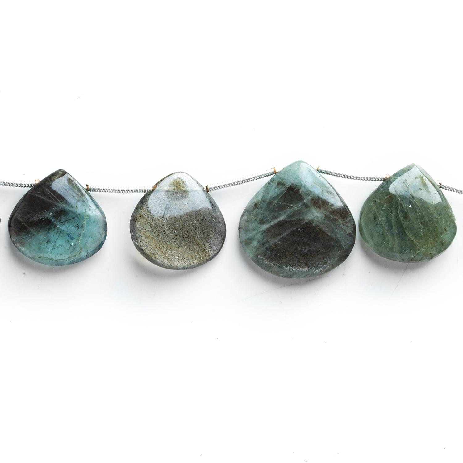 Moss Aquamarine Plain Hearts 8 inch 11 beads - The Bead Traders