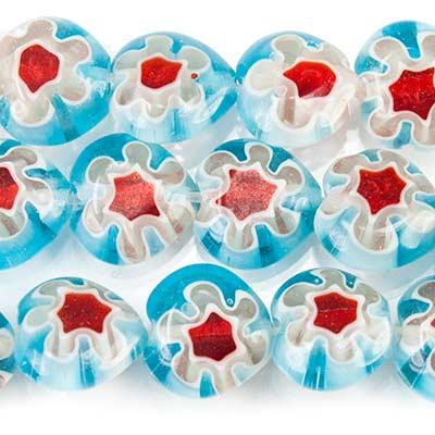Multi Color Blue Millefiori Straight Drilled Plain Heart Glass Beads - The Bead Traders