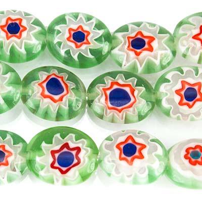 Multi Color Citrus Green Millefiori Plain Oval Glass Beads - The Bead Traders