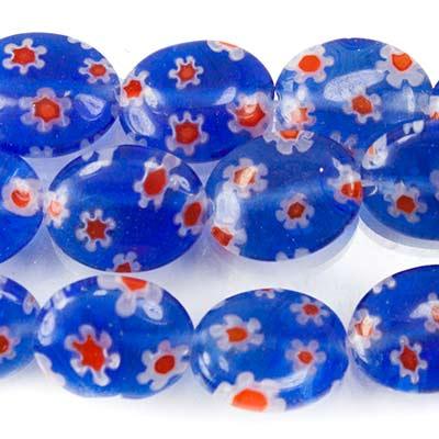 Multi Color Navy Blue Millefiori Plain Oval Glass Beads - The Bead Traders
