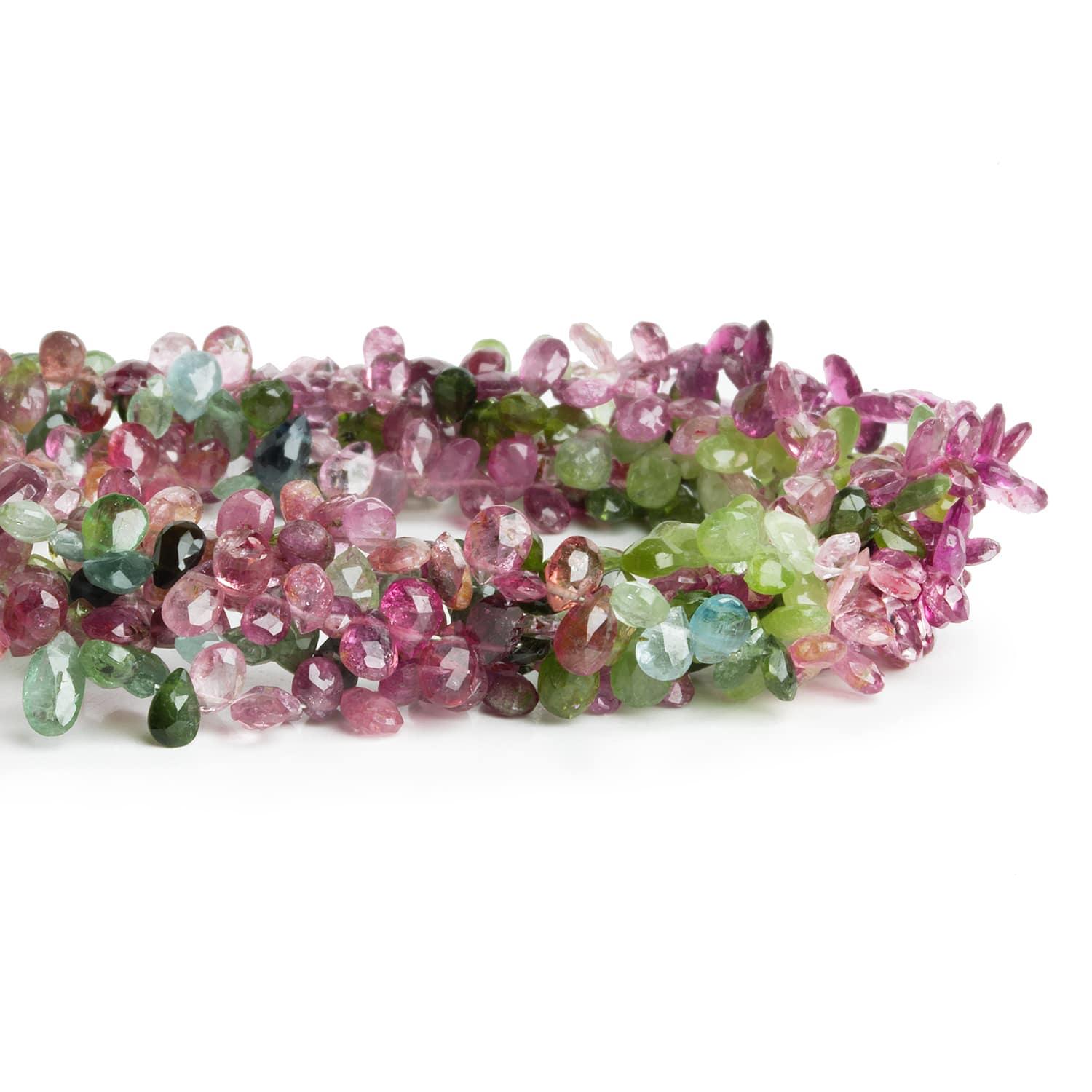 Multi Color Tourmaline Faceted Pears 8 inch 95 pieces - The Bead Traders
