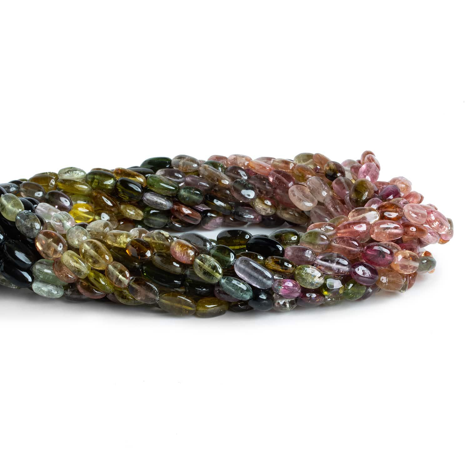 Multi Color Tourmaline Plain Ovals 13 inch 45 beads - The Bead Traders