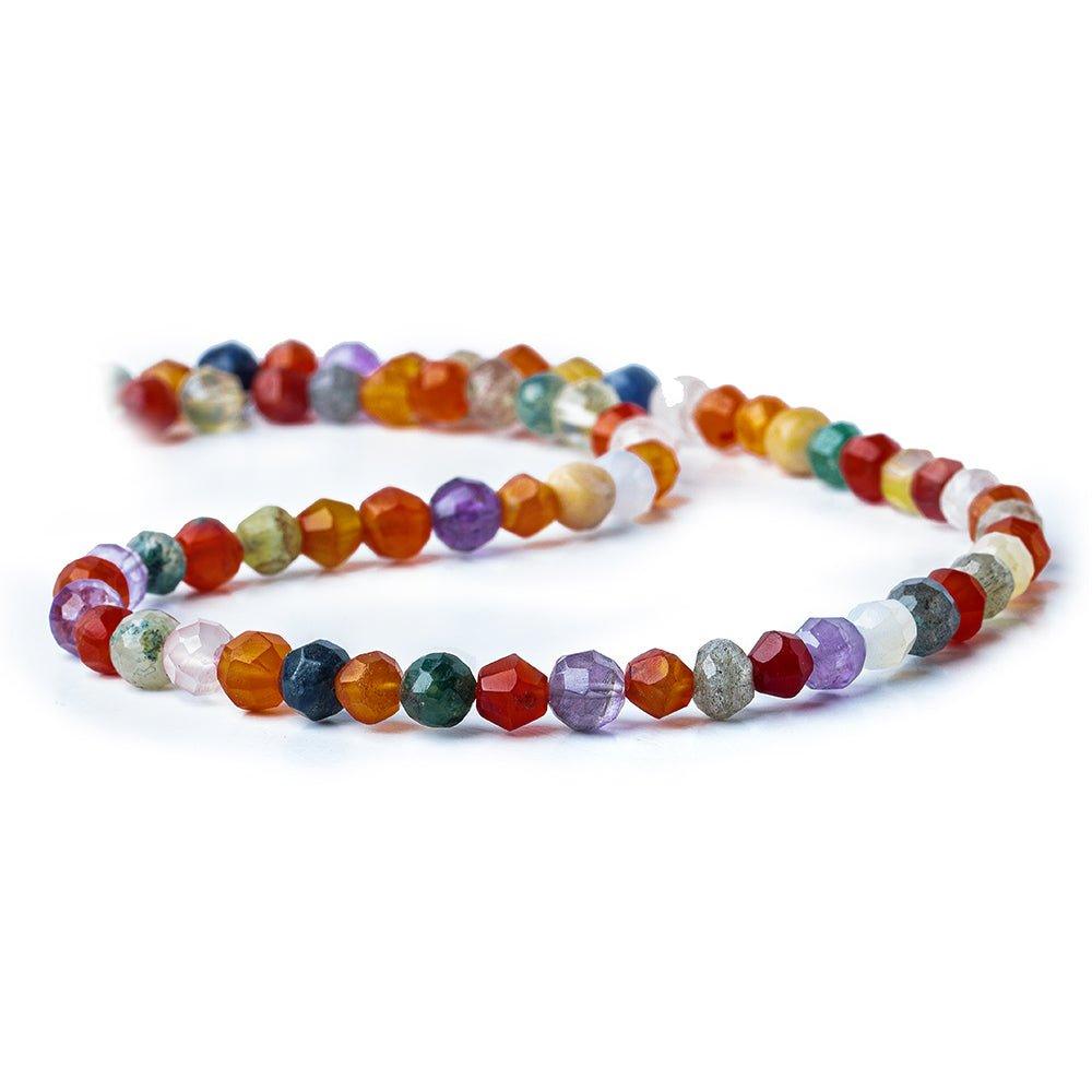 Multi Gemstone Faceted Round Beads, 15" length, 4-6mm diameter, 73 pcs - The Bead Traders