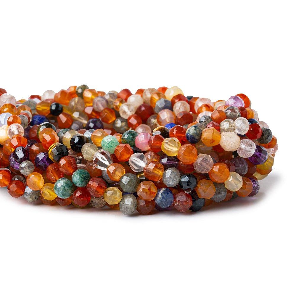 Multi Gemstone Faceted Round Beads, 15" length, 4-6mm diameter, 73 pcs - The Bead Traders