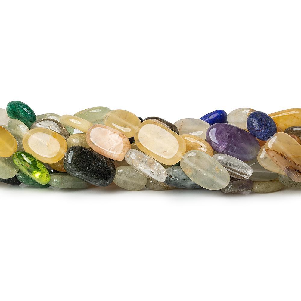 Multi Gemstone straight drilled plain oval nuggets 13 inch 25 beads - The Bead Traders