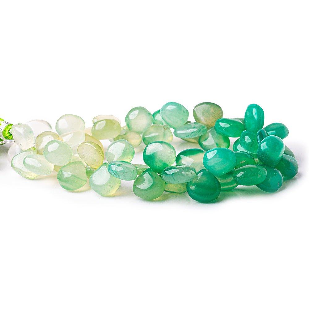 Multi Mint Green Chalcedony plain hearts 8 inch 57 beads 9x10mm average - The Bead Traders