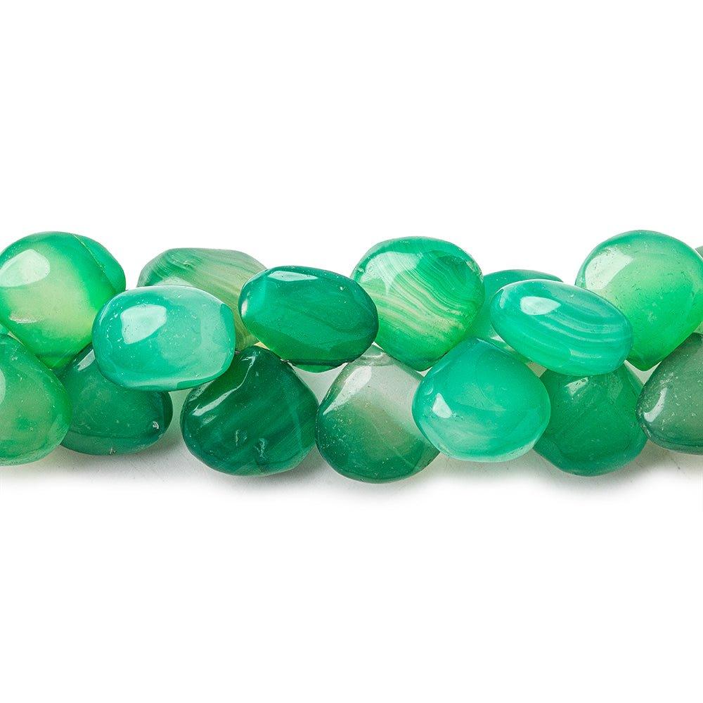 Multi Mint Green Chalcedony plain hearts 8 inch 57 beads 9x10mm average - The Bead Traders