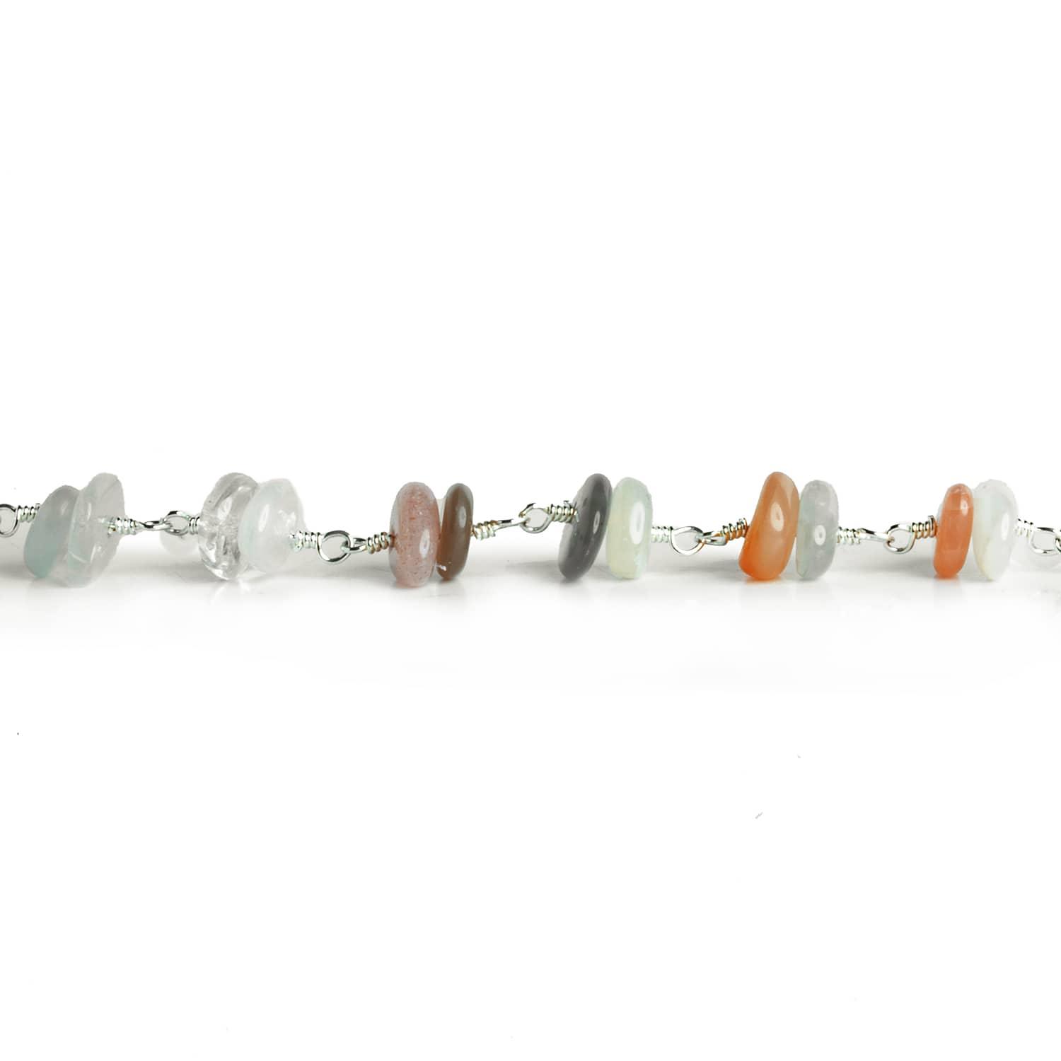 Multi Moonstone Double Nugget Silver Chain 60 pieces - The Bead Traders