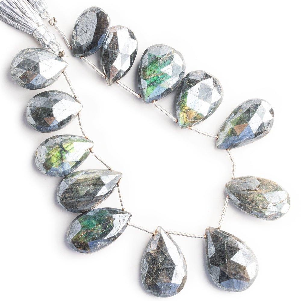 Mystic Labradorite Faceted Pear Beads 8 inch 13 pieces - The Bead Traders