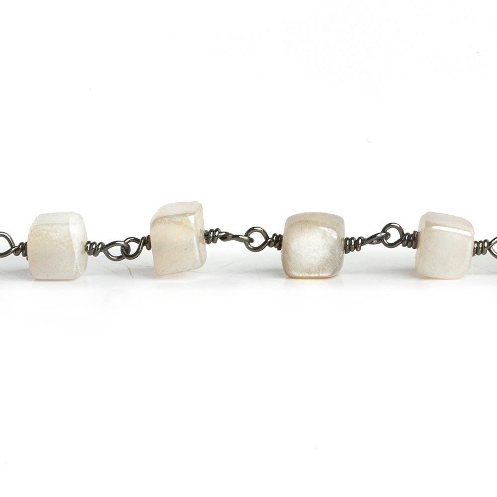 Mystic Moonstone Cube Black Gold Chain by the Foot 22 pieces - The Bead Traders