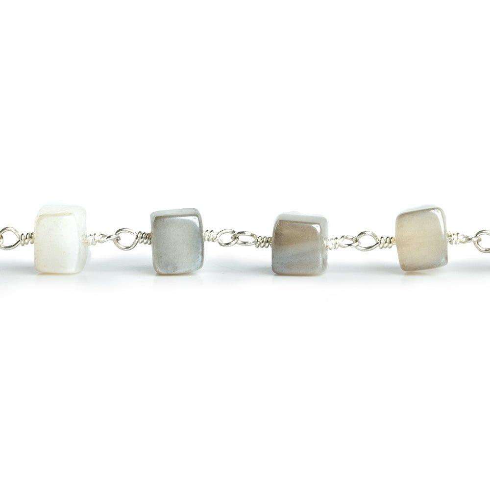 Mystic Moonstone Cube Silver Plated Chain by the Foot 23 pieces - The Bead Traders