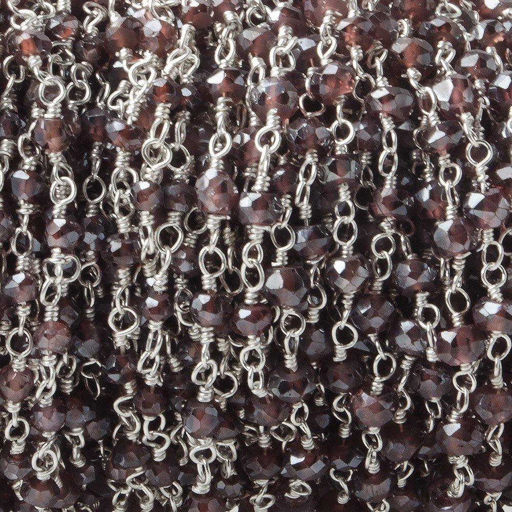 Mystic Rhodolite Garnet faceted rondelles on Silver plated Chain by the foot - The Bead Traders