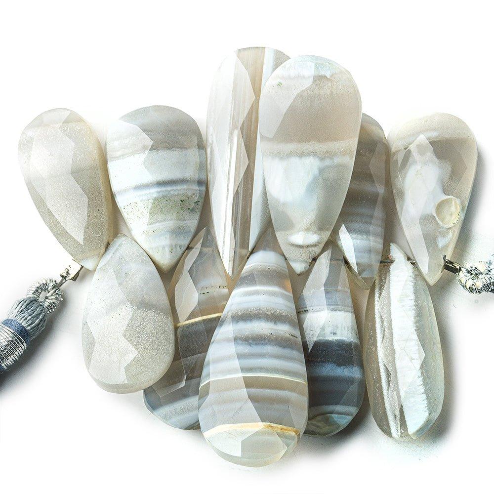 Owyhee Banded Blue & Grey Opal faceted pears 11 beads 22x11-34x14mm - The Bead Traders