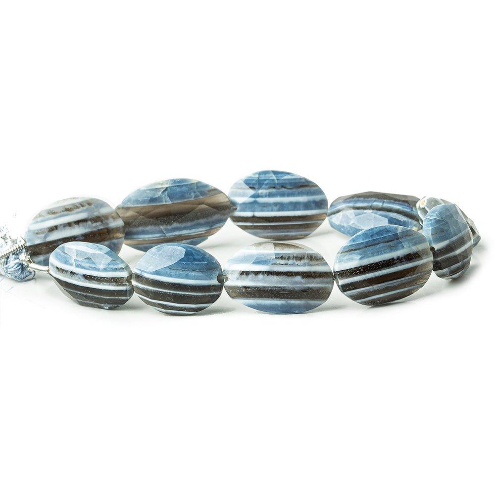 Owyhee Denim Blue Opal banded faceted ovals 8 inch 16x12-18x13mm 10 beads - The Bead Traders