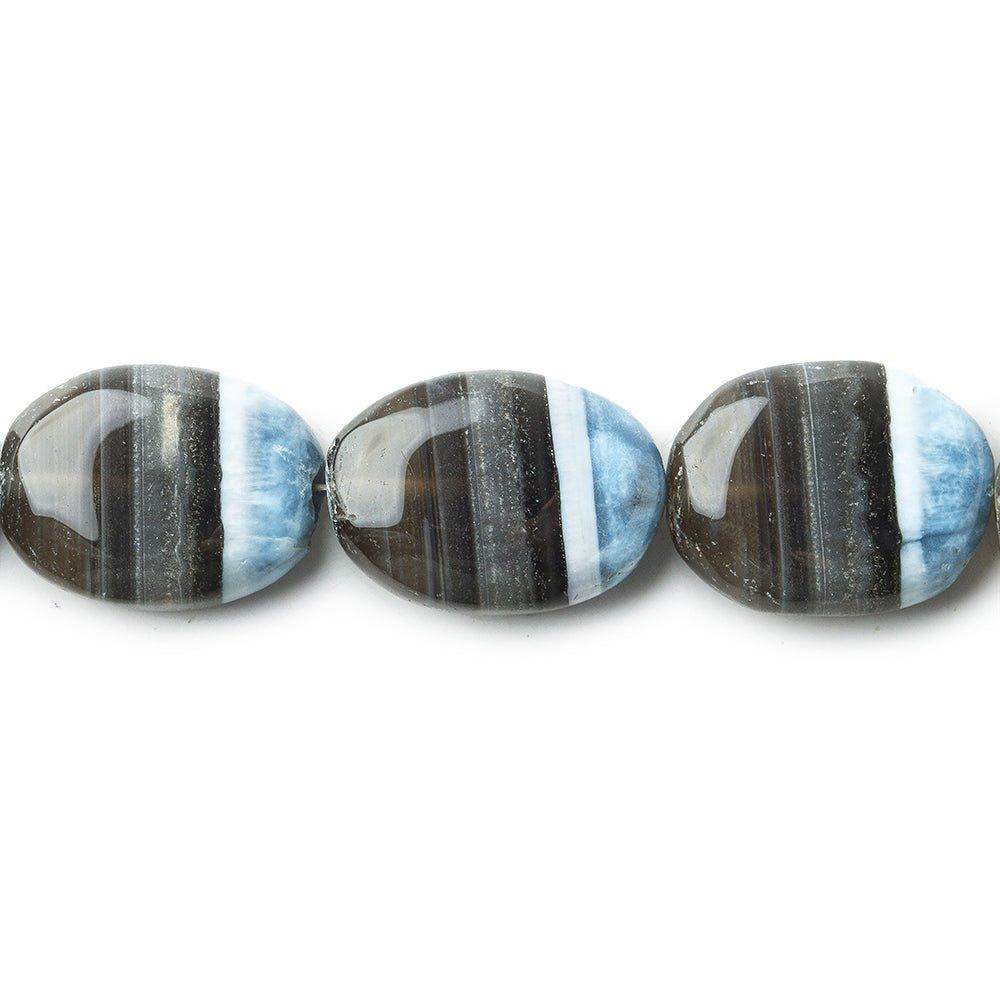 Owyhee Denim Blue Opal banded plain ovals 7 inch 15x12-19x14mm 9 beads - The Bead Traders