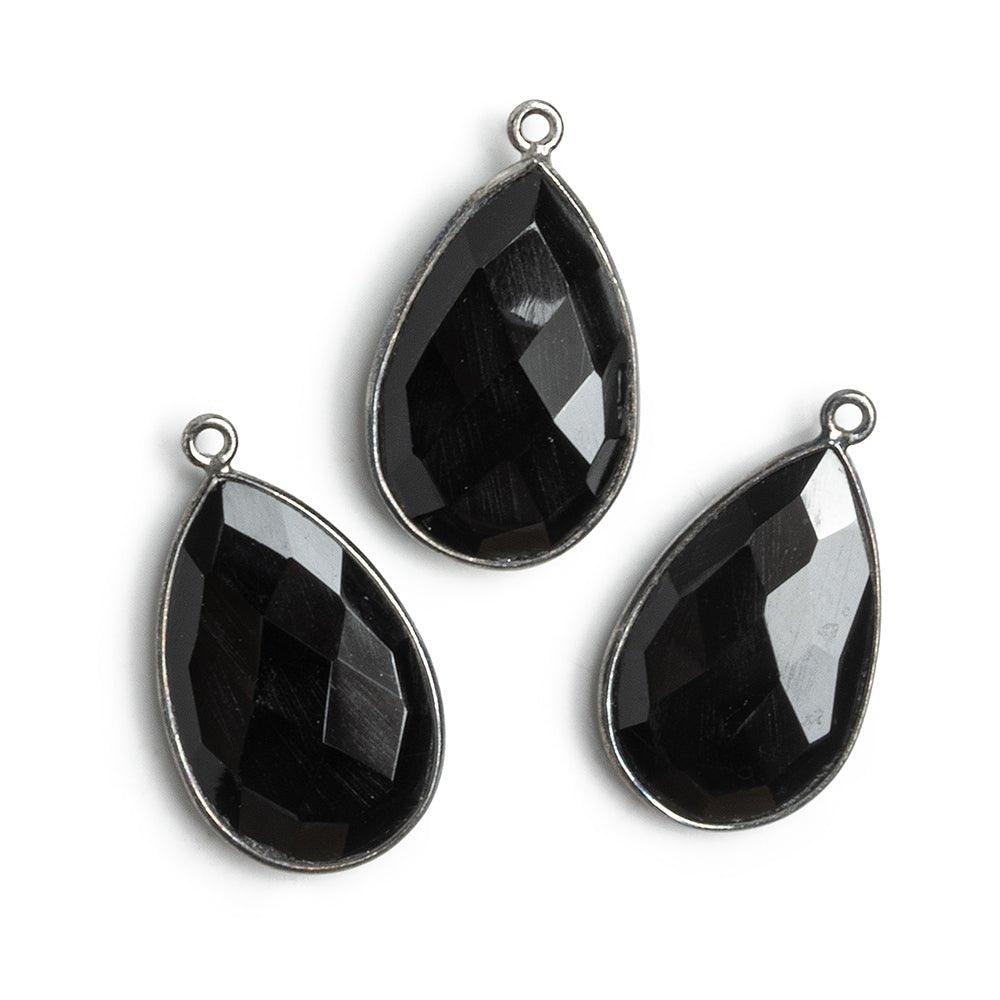 Oxidized Silver Black Chalcedony Faceted Pear Pendant 1 Piece - The Bead Traders