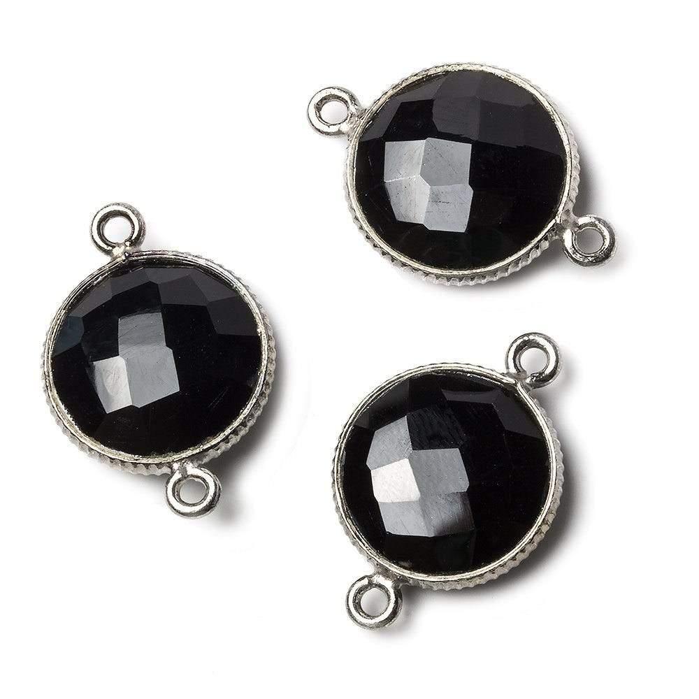 Oxidized Silver Corrugated Bezel Black Chalcedony coin 2 ring Connector 1 pc - The Bead Traders