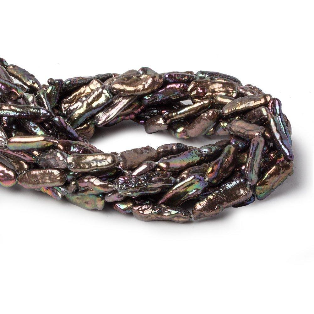 Peacock Straight Drill Biwa Pearls 16 inch 21 pieces 20x7mm - The Bead Traders
