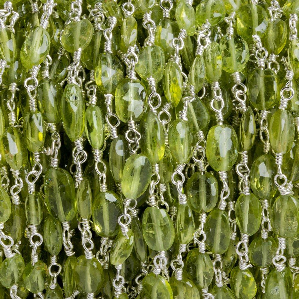 Peridot Faceted Oval Silver Chain by the Foot 25 pieces - The Bead Traders