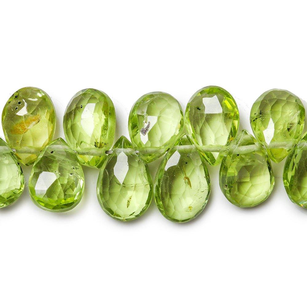 Peridot Faceted Pear Briolette Beads, 8" length, 8x4x3-5x4x3mm, 81 pcs - The Bead Traders