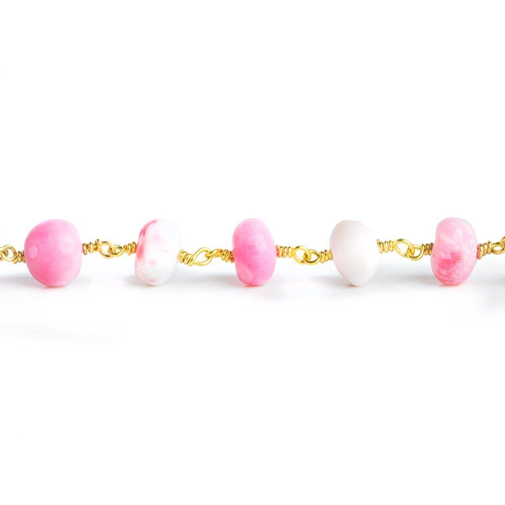 Pink Opal Rondelle Gold Chain by the Foot 26 pieces - The Bead Traders