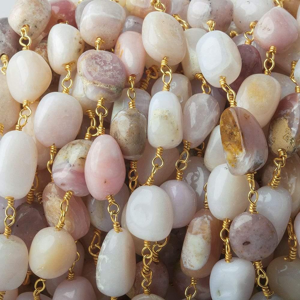 Pink Peruvian Opal plain nuggets Gold plated Chain by the foot - The Bead Traders