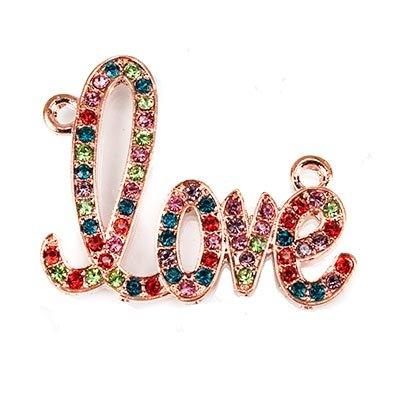 Pink-tone LOVE Rhinestone Pendant, 41x33mm, 1 piece - The Bead Traders