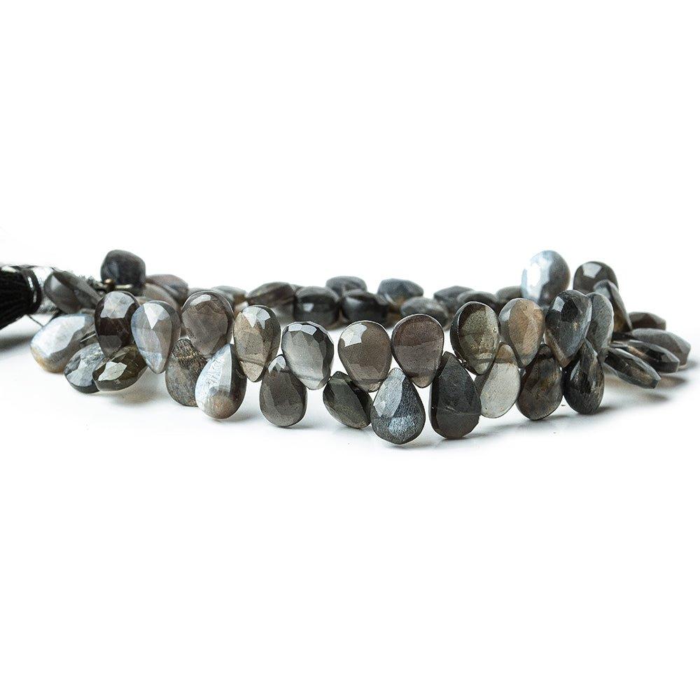Platinum Grey Moonstone faceted pears 8 inch 53 beads 7x5-11x7mm - The Bead Traders
