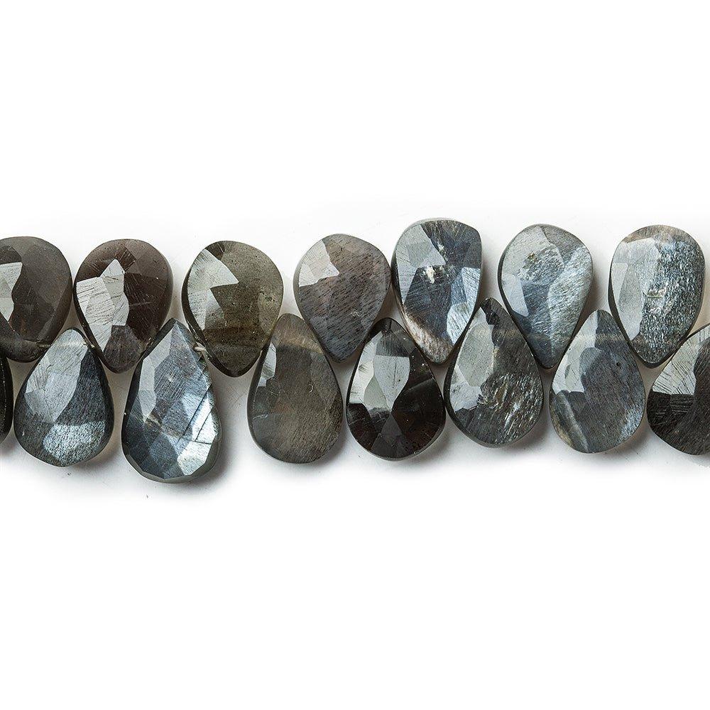 Platinum Grey Moonstone faceted pears 8 inch 53 beads 7x5-11x7mm - The Bead Traders