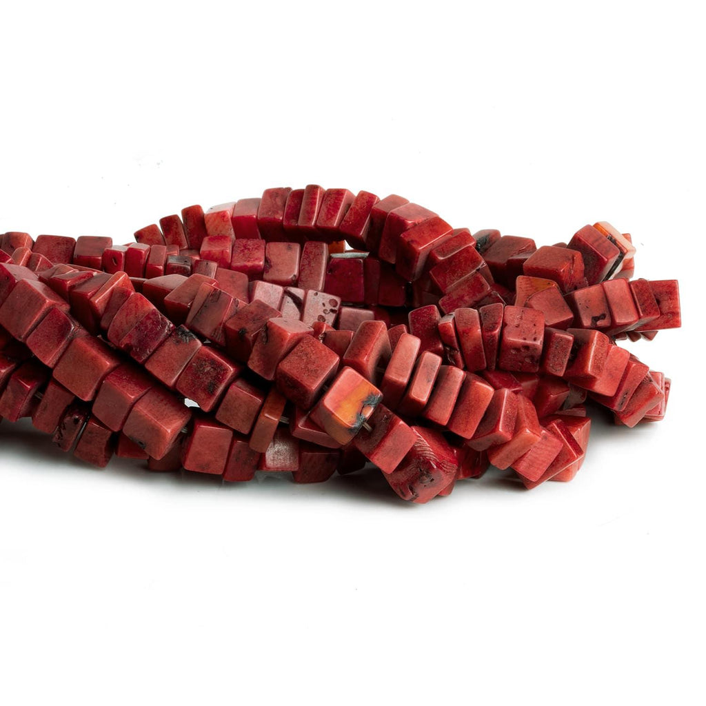 Red Coral Plain Rectangles 15 inch 63 beads - The Bead Traders