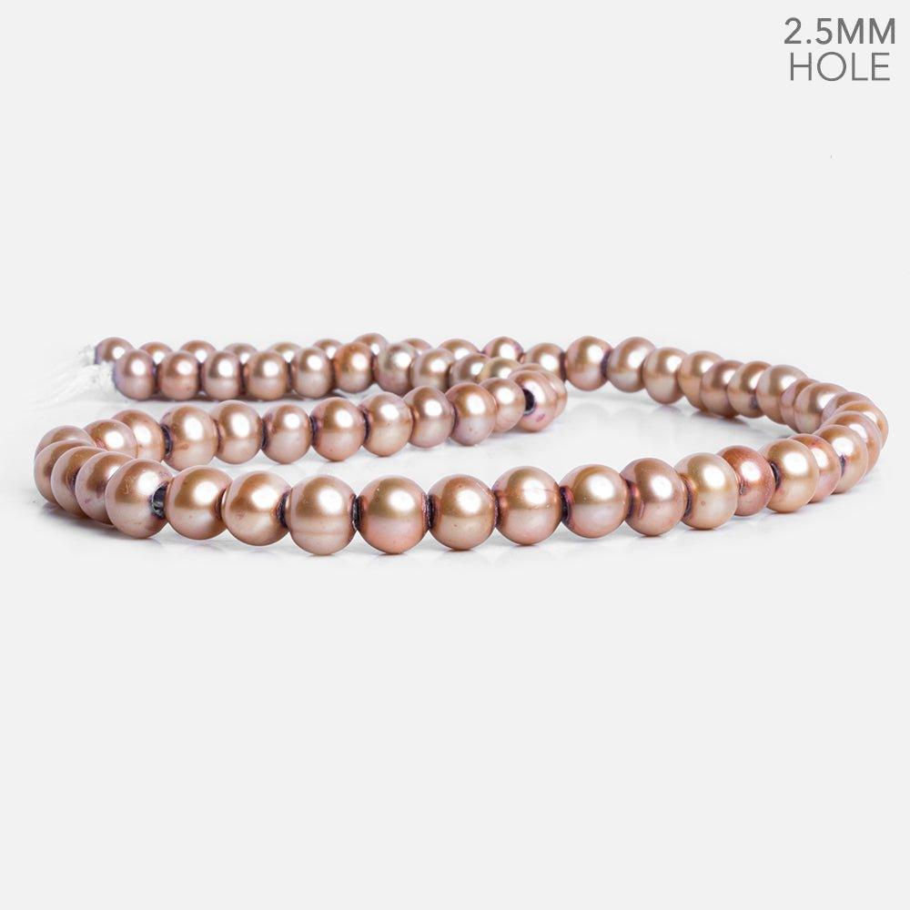 Rose Champagne Off Round Large Hole Freshwater Pearl 15 inch 75 pieces - The Bead Traders