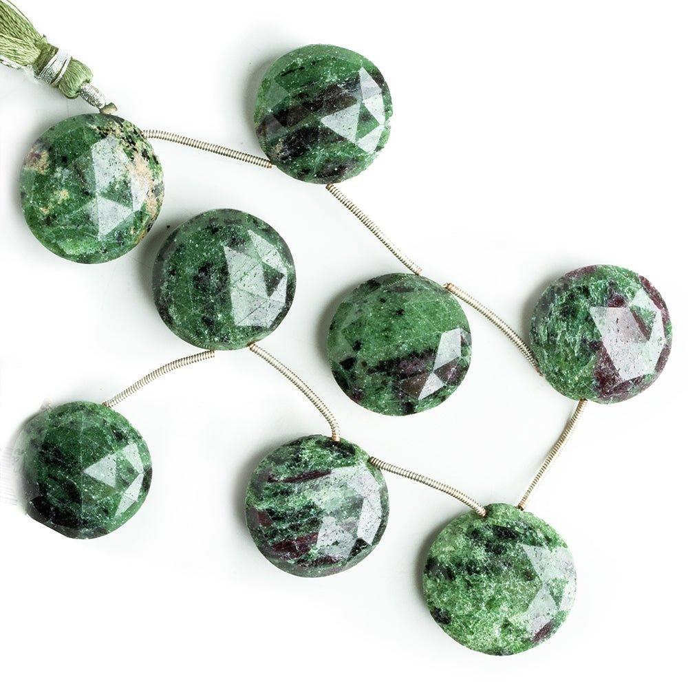 Ruby in Zoisite Faceted Coin Beads 8 inch 8 pieces - The Bead Traders