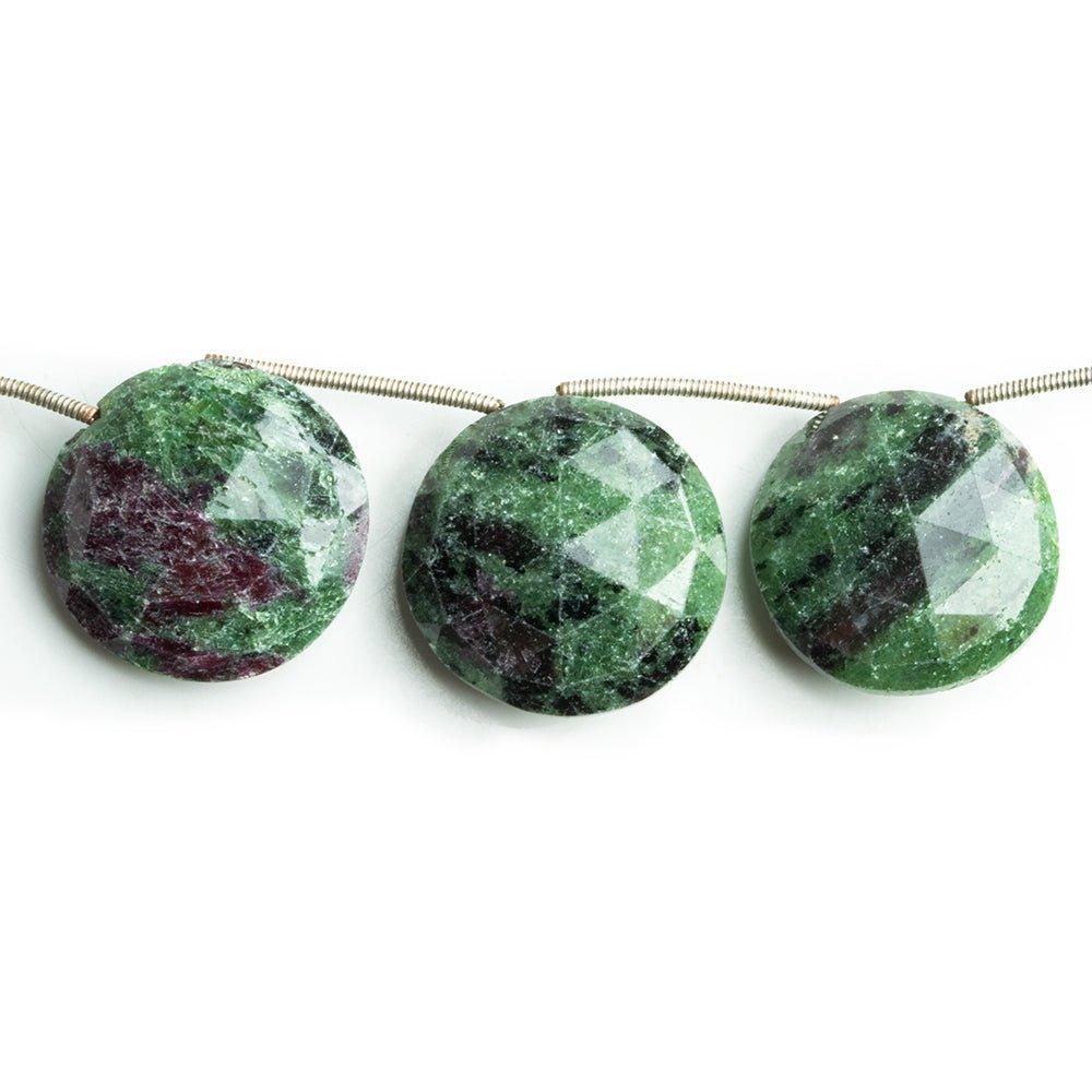 Ruby in Zoisite Faceted Coin Beads 8 inch 8 pieces - The Bead Traders