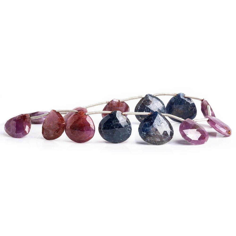 Ruby & Sapphire Faceted Heart Beads 8 inch 13 pieces - The Bead Traders